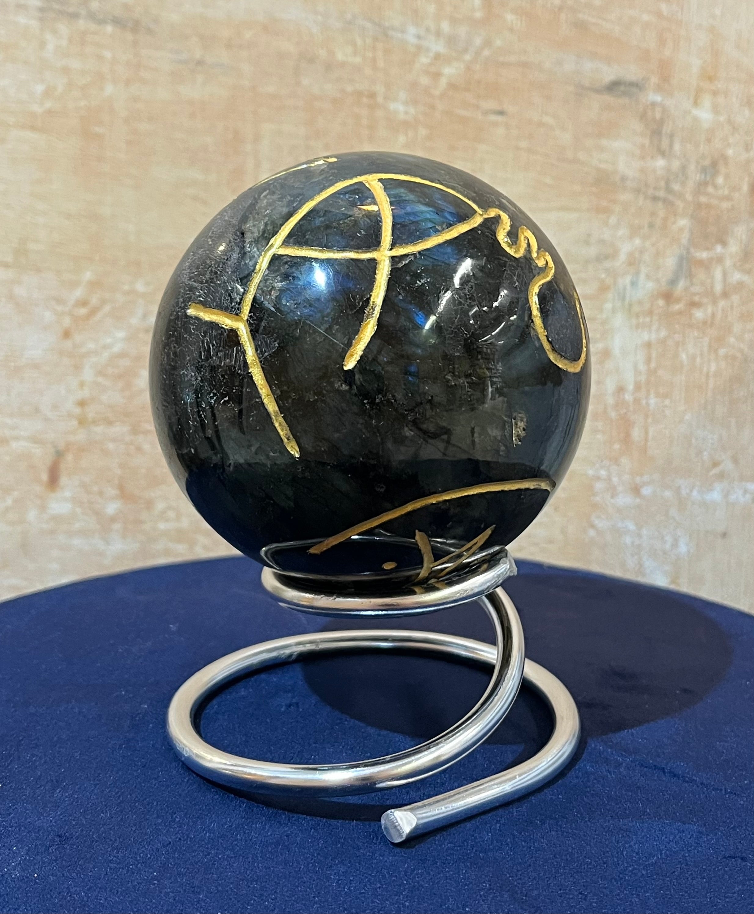 Sfera di preghiera di LABRADORITE del madagascar.  (d.9,5cm)