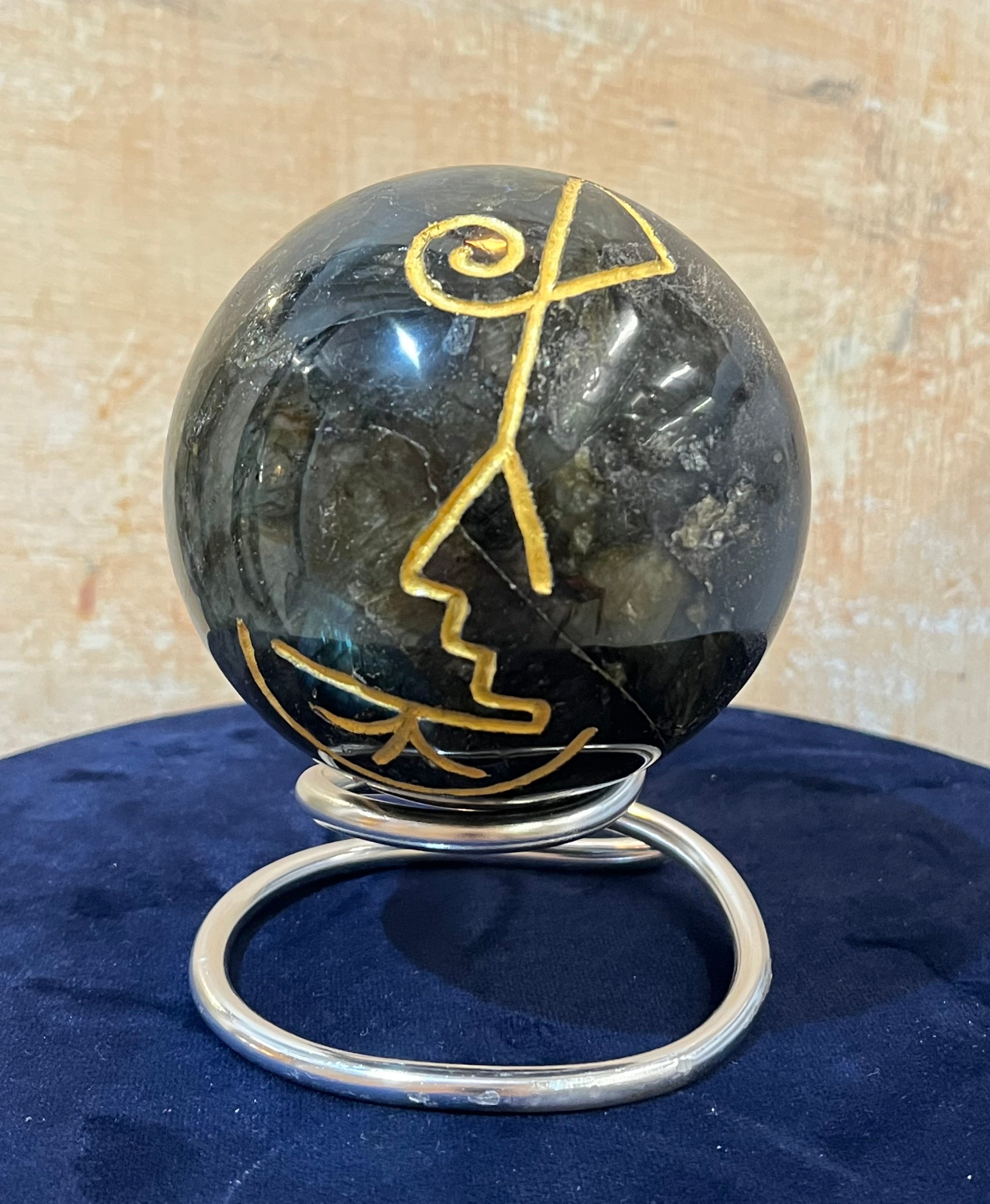 Sfera di preghiera di LABRADORITE del madagascar.  (d.9,5cm)